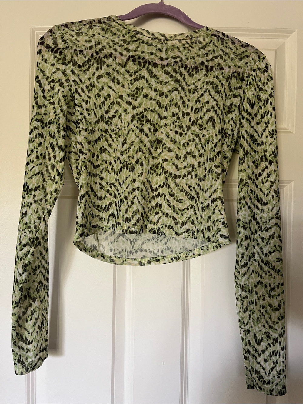 Light Green Animal Print Long Sleeve Crop Top